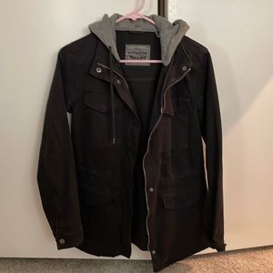 Levi's black denim jacket with grey detachable hood